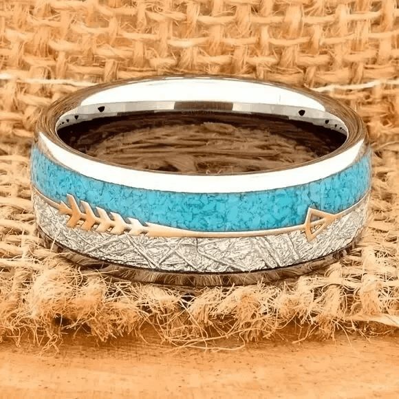 Western Arrow Turquoise Inlay Stainless Steel Wedding Mens Ring - Picture 1 of 6